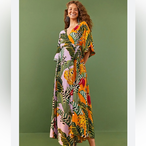 FARM Rio Dresses & Skirts - FARM Rio Mixed Striped Bananas Maxi Wrap Dress Multi